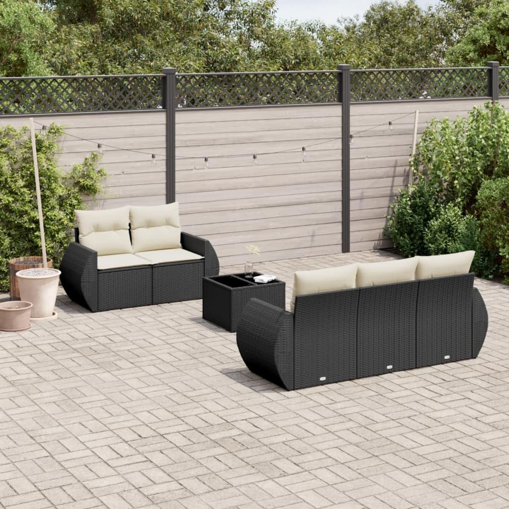 Set di mobili da giardino da 6 pezzi con salone, tavolo da pranzo e tavolo, in polyrattan nero, resistente alle intemperie, per balcone, terrazza, veranda e ambienti esterni