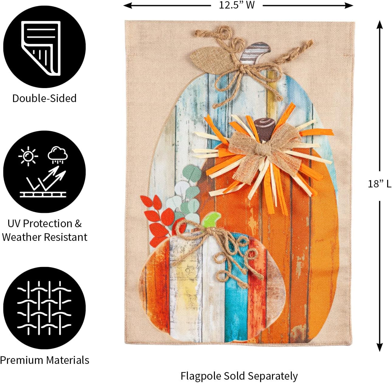 Evergreen Flag Wood Plank Pumpkins Garden Burlap Flag