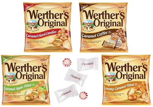 Werthers - Caramelos duros de sabores surtidos originales con menta Omegapak Starlight 1 bolsa de caramelo de 265 onzas 1 bolsa de café de 265 onzas