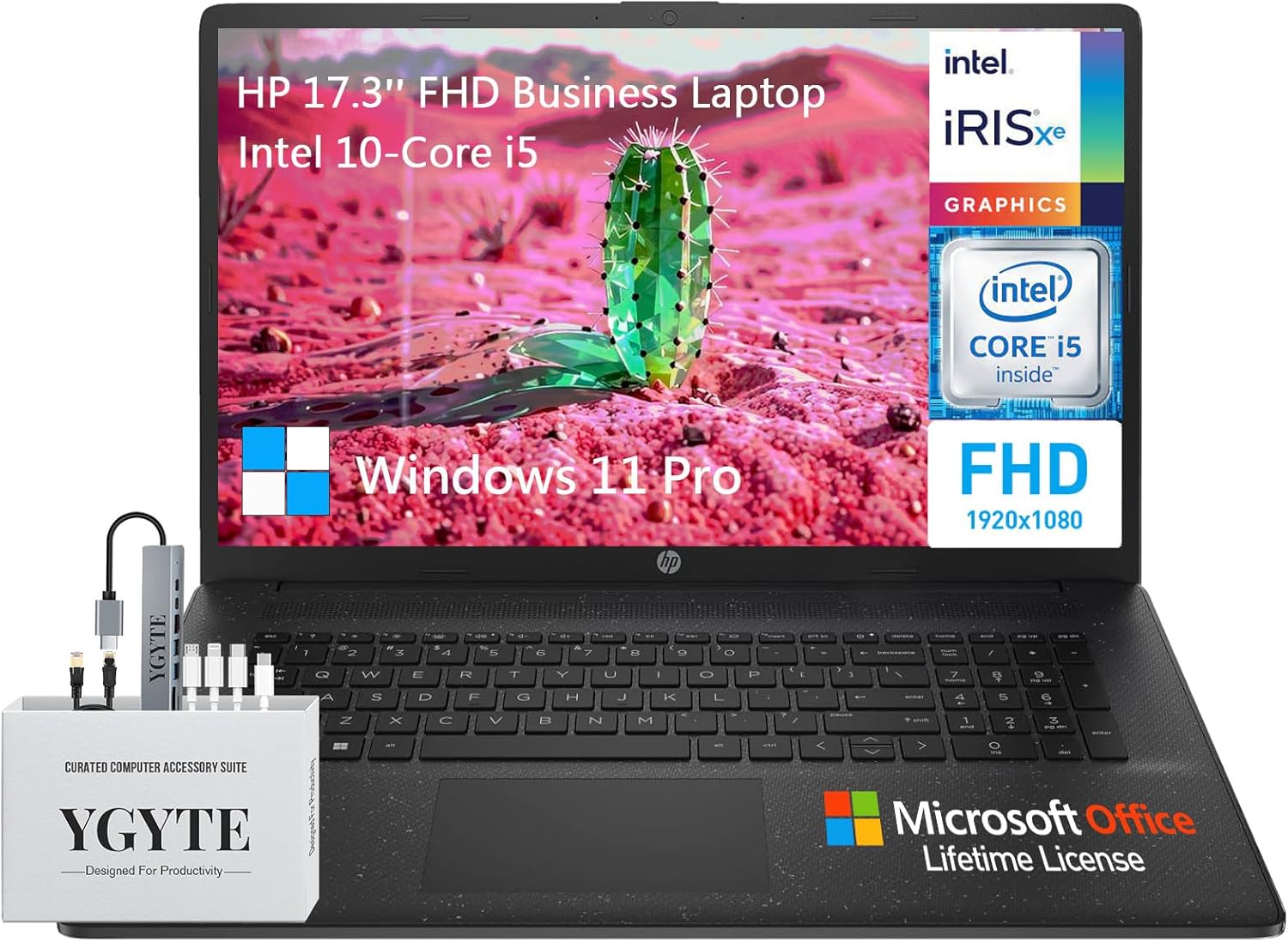 HP 17 Inch Laptop Computer, 17.3" FHD+ IPS Laptop Notebook PC, Intel 10-Core i5, 64GB RAM, 2TB SSD, Microsoft Office Lifetime, Windows 11 Pro, Wi-Fi 5, 10-Key Number Pad, HDMI
