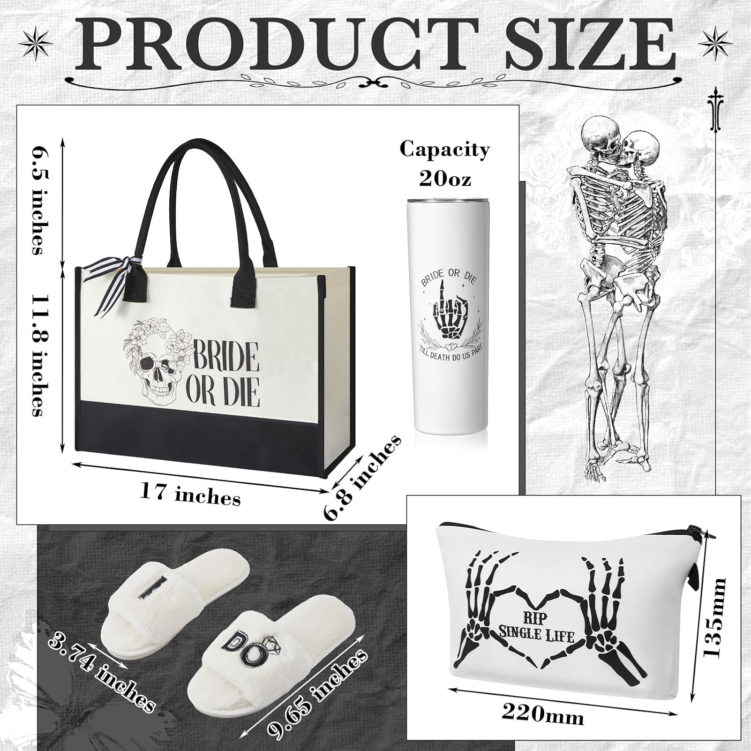 4 Pcs Bride Gift Set, Tumbler Tote Bag Makeup Pouch Slippers image 4