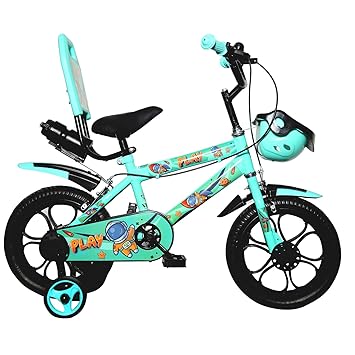 Vicky 14T Kids Blue Cycle with Megwheel Bicycle for Boys and Girls Training Wheels Adjustable Seat Height Storage Basket