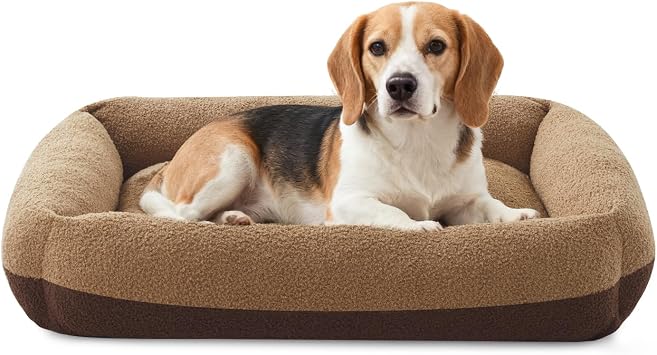 FURTIME Washable Dog Bed Medium Large Size Dogs, Comfy Fluffy Pet Bed | Removable Zipper Cover Machine Wash, Soft Orthopedic Bed Durable Pet Cuddler with Anti-Slip Bottom,30"x24"x8",Brown