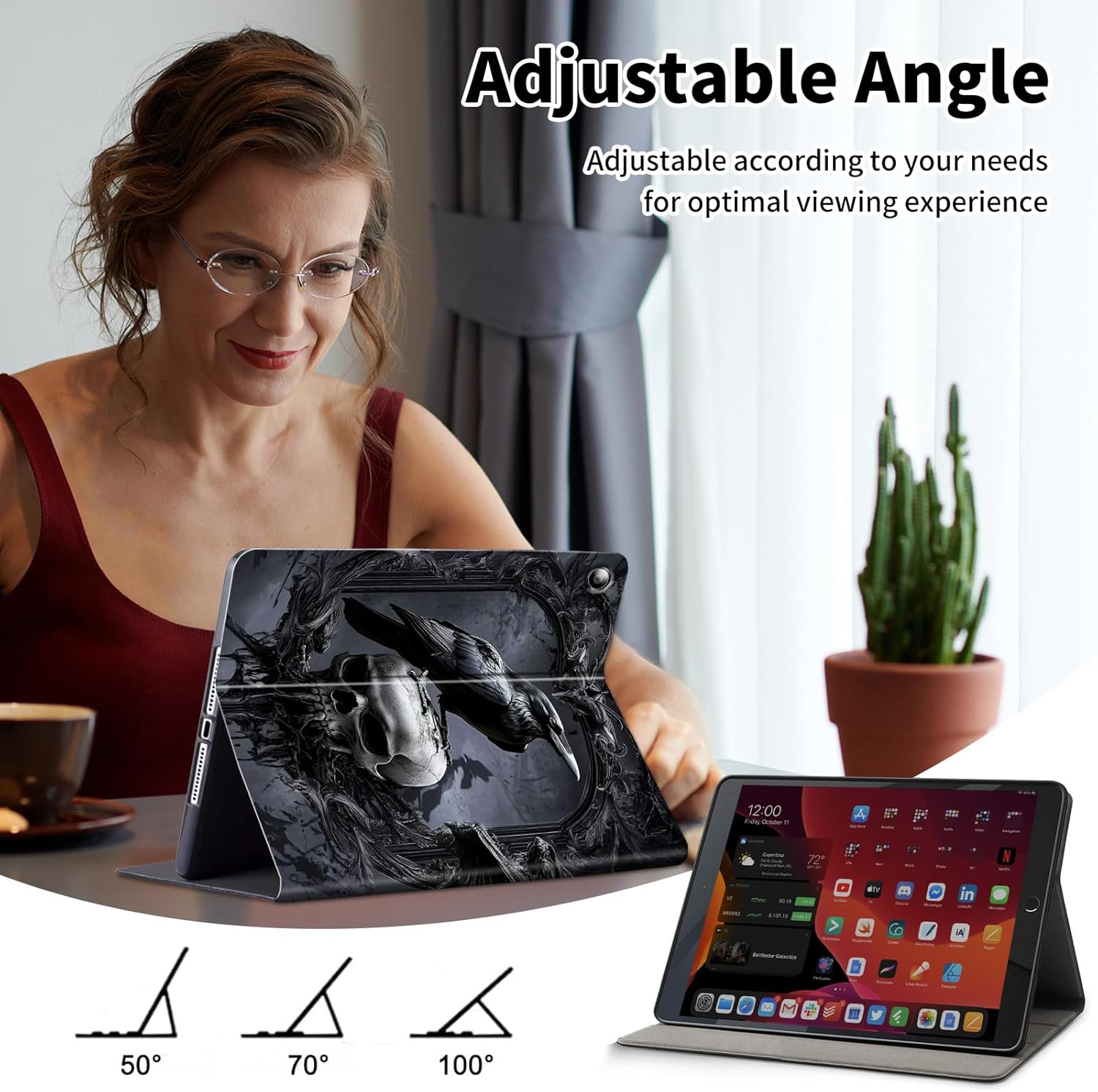 for Fire Max 11 Tablet Case,(13th Generation,2023 Release) 11",Slim PU Leather Multi-Angle Stand Folio Cute Cover with Auto Wake/Sleep Case for Fire Max 11 Tablet,Cute Crow Skull Black