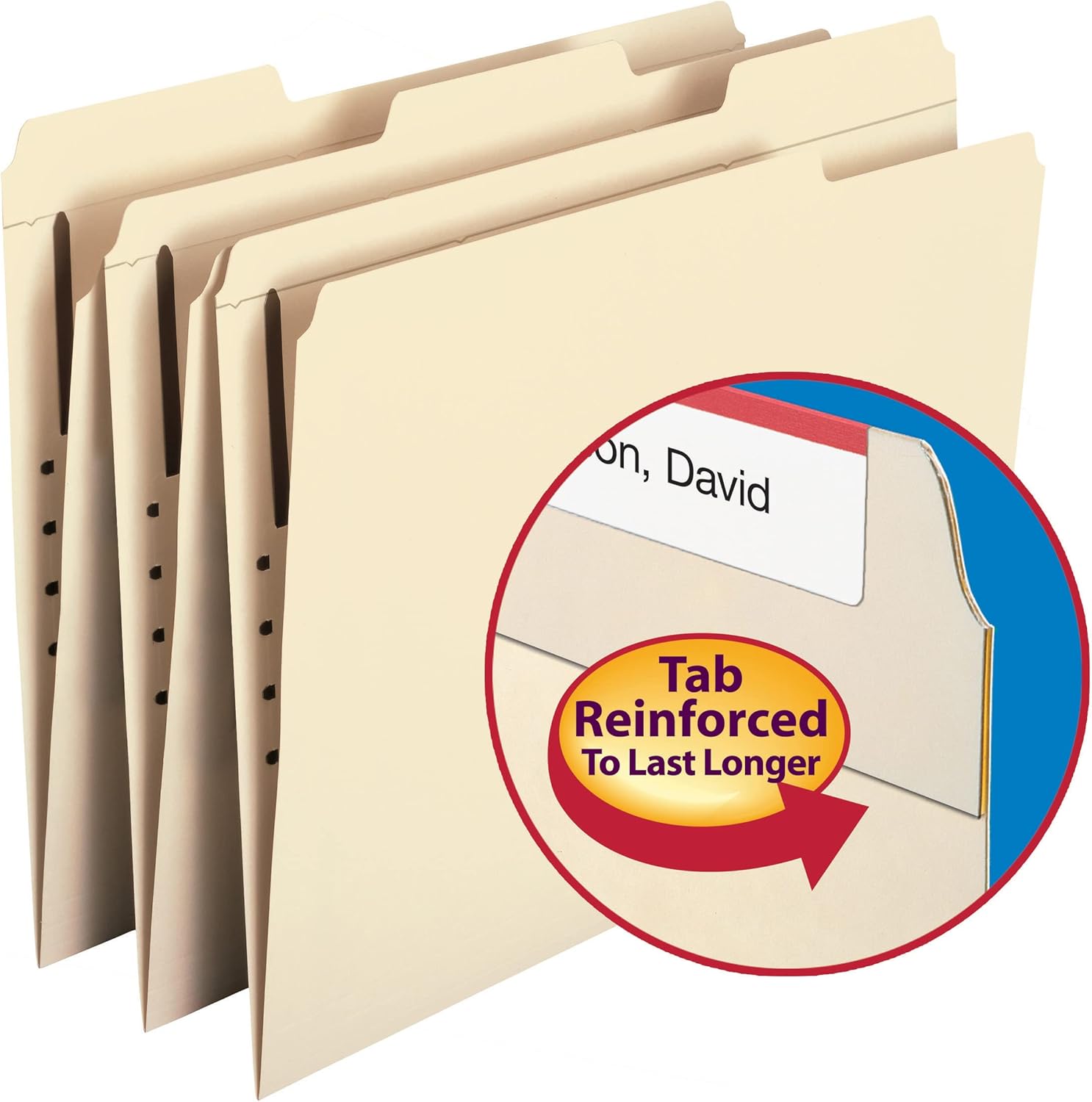 Smead Fastener File Folder, 1 Fastener, Reinforced 1/3-Cut Tab, Letter Size, Manila, 50 per Box (14534) : Top Tab Classification Folders : Office Products