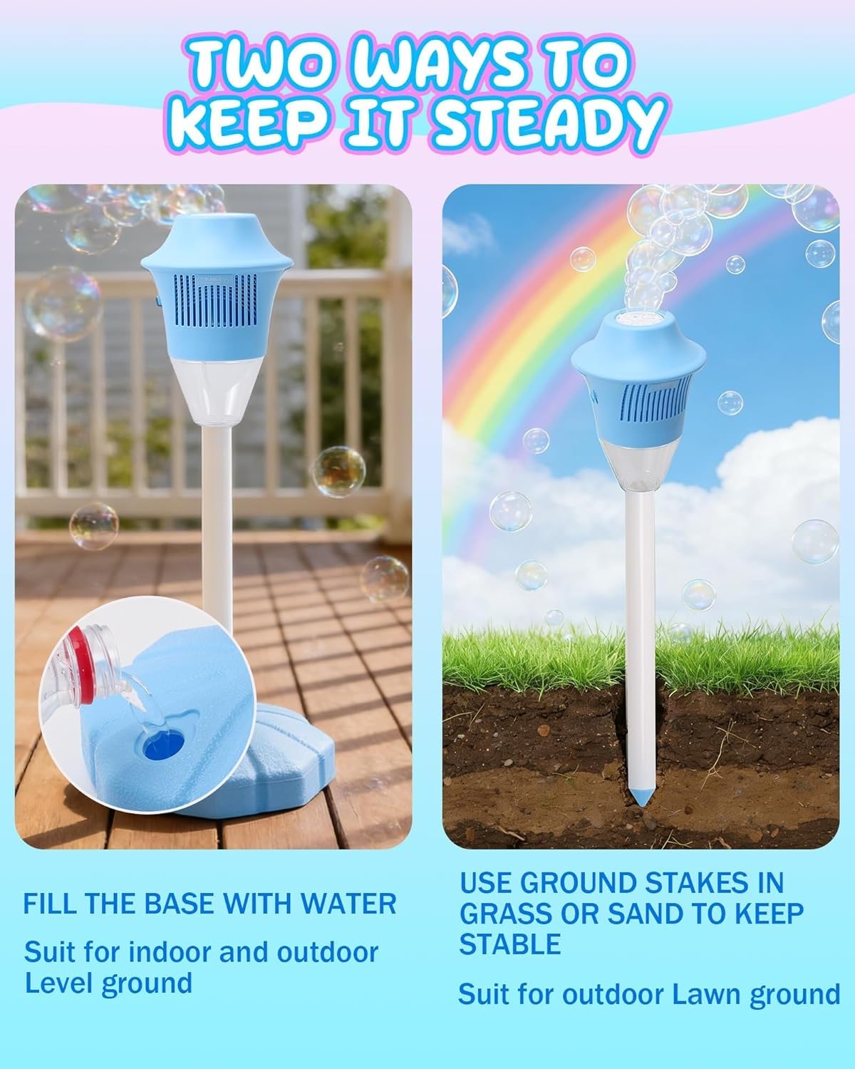 Lantern Bubble Machine Maker Stand 2 in 1 Automatic Rechargeable Standing Handheld Adjustable Height with Lights Music Torch Garden Lamp Summer Indoor Outdoor Parties Birthday Wedding — view 6