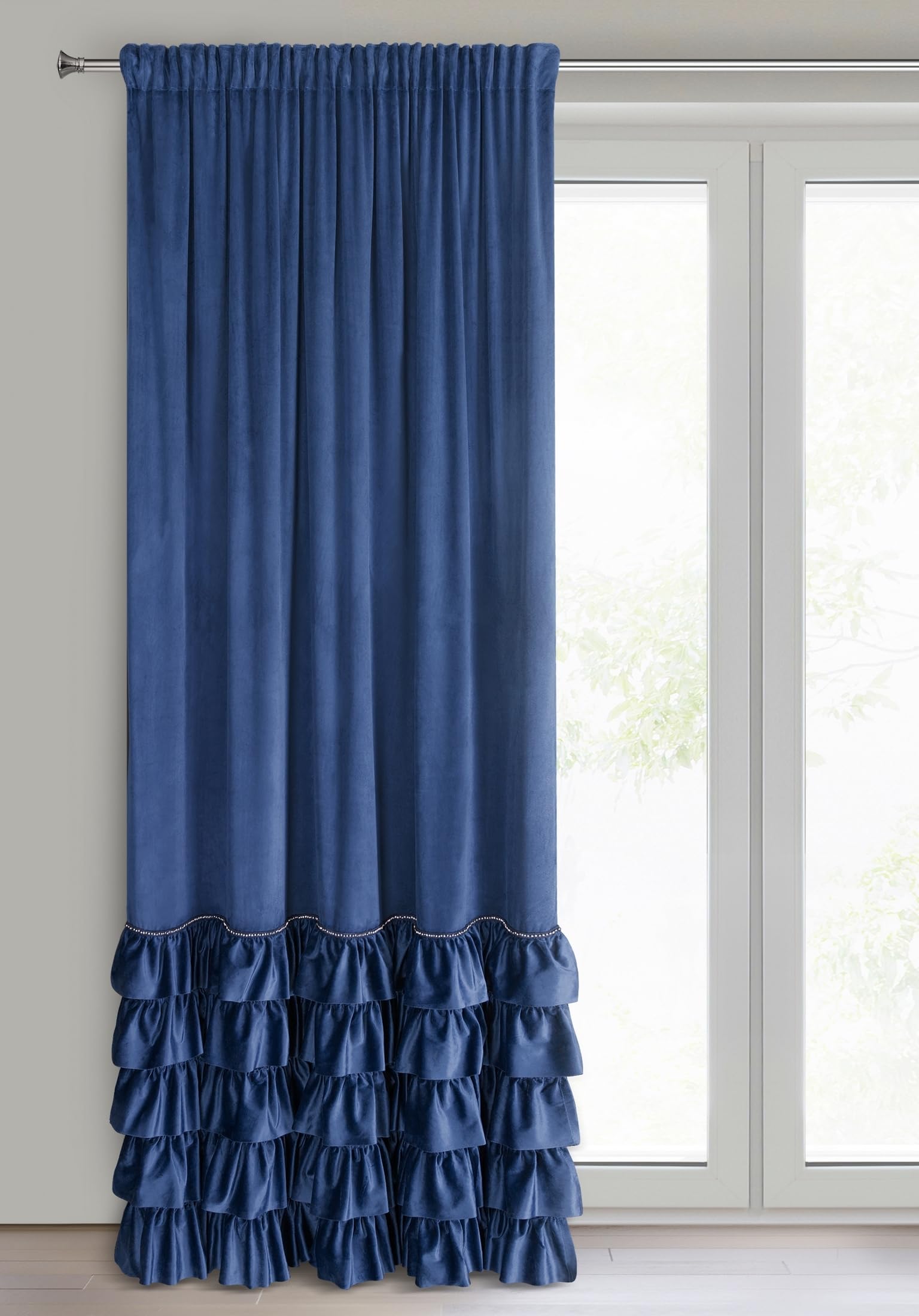 Eurofirany CARLI Velvet Curtain with Ruffle, Velvet Curtain with Ruffle Tape, 1 Piece, Opaque, Blackout