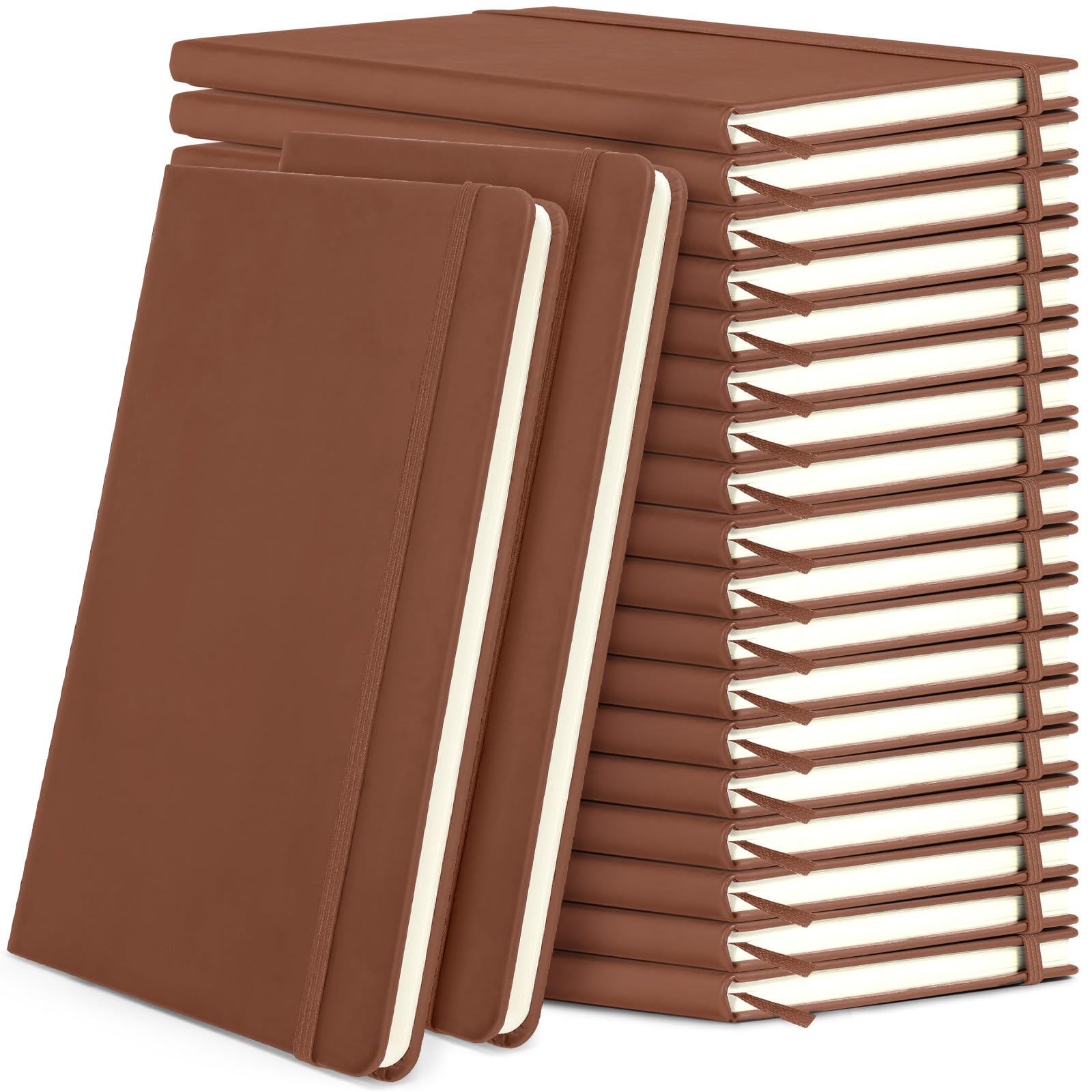 Honoson Lot de 20 carnets de notes lignés A5 à couverture rigide de 14 x 21 cm avec bande élastique pour la maison, le bureau, l'école (marron)