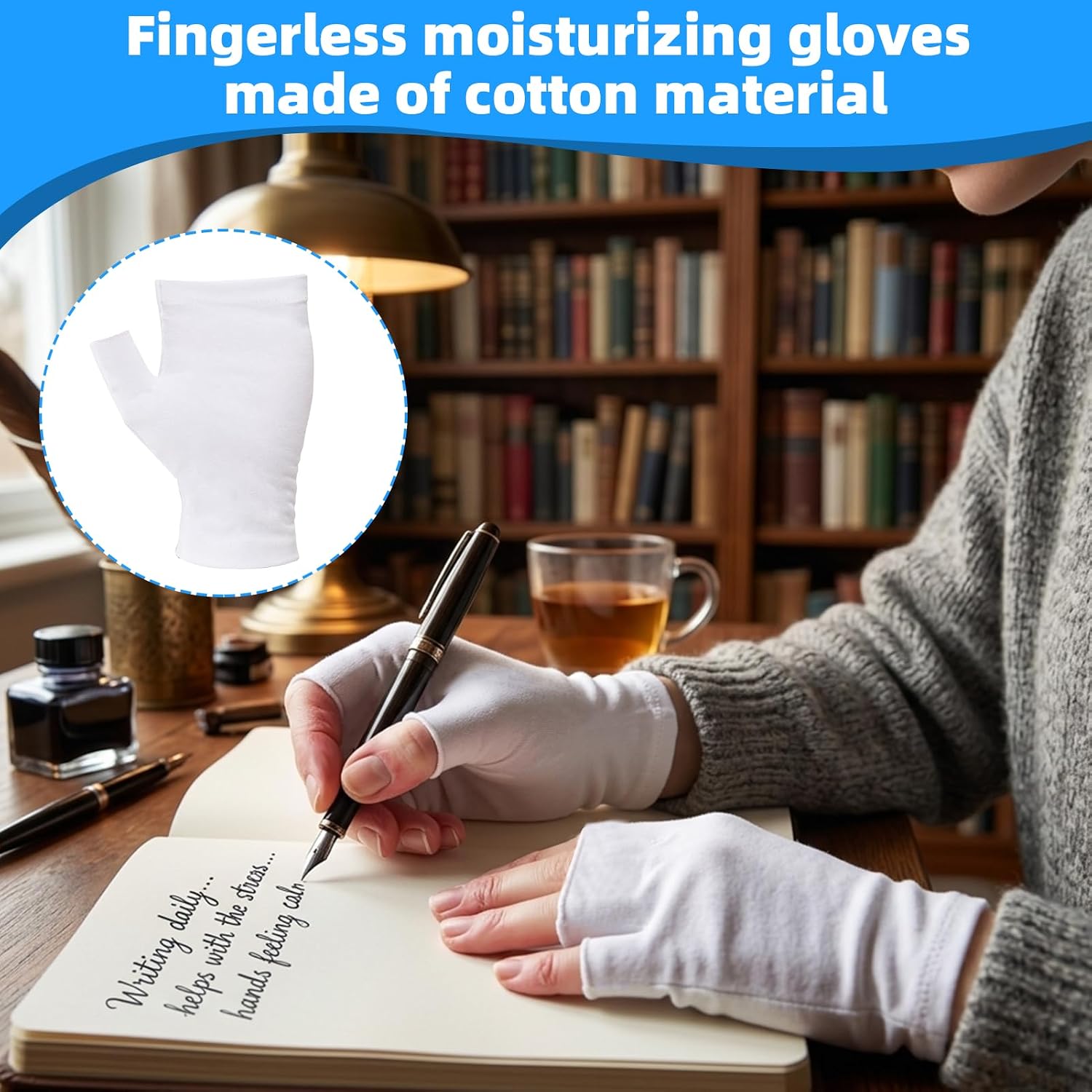 6Pcs White Cotton Fingerless Gloves, Reusable Eczema Gloves, Moisturizing Gloves Overnight, Cotton Gloves for Dry Hands Sleeping, Hand Moisturizer Gloves, Moisture Gloves, Spa Gloves for Adults