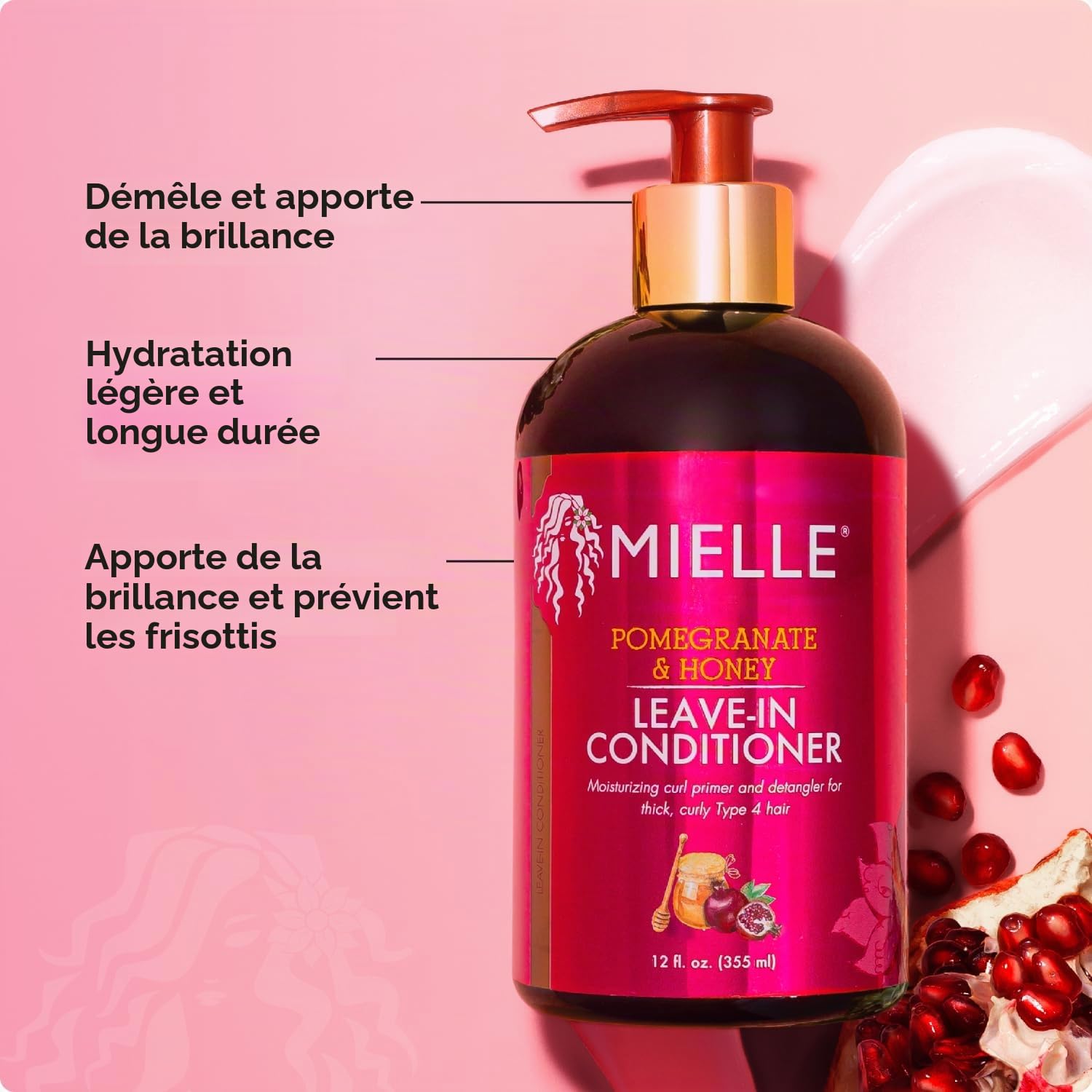 Mielle Organics Après-shampooing sans rinçage à la grenade et au miel pour cheveux de type 4, 12 oz
