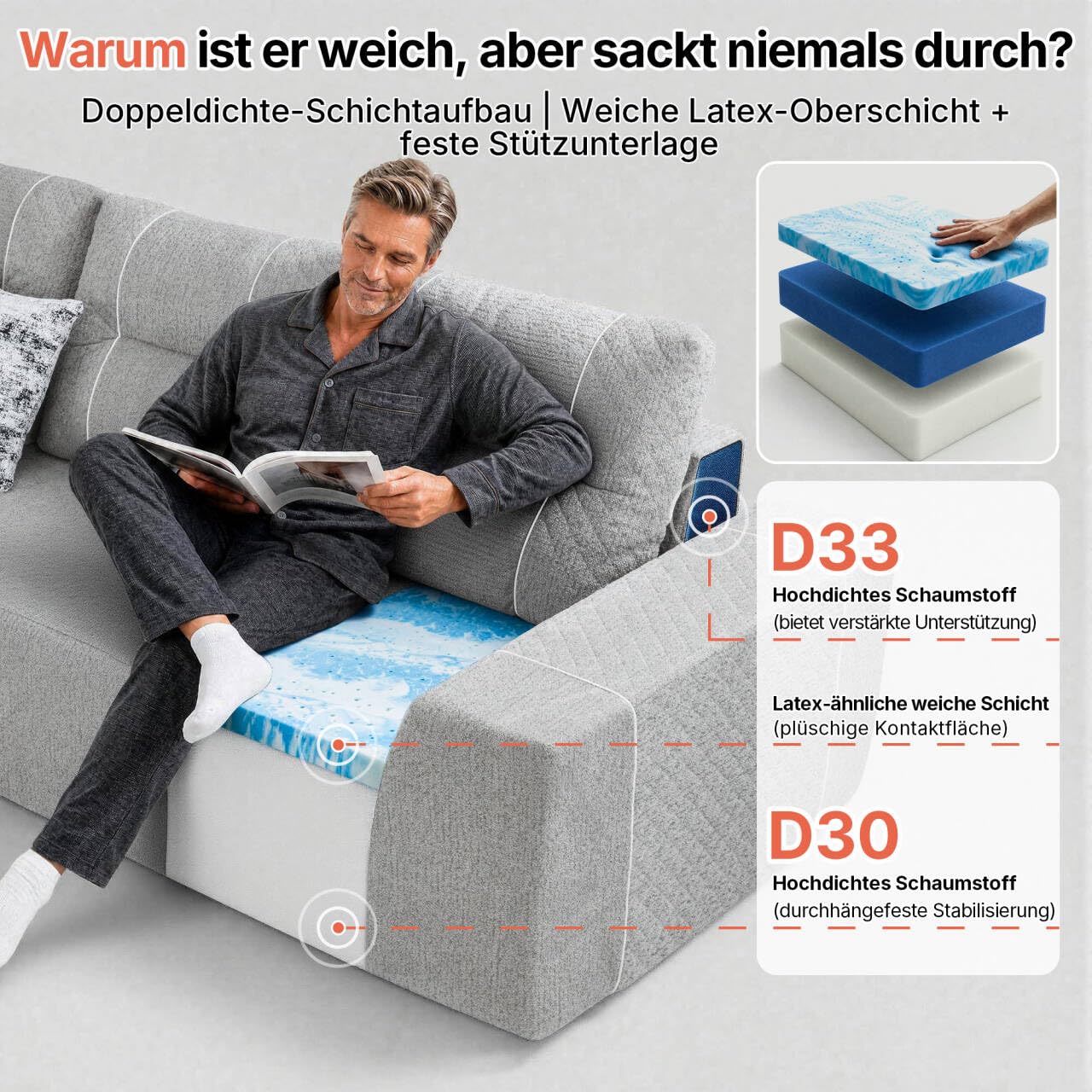 L-Form Modulares Schlafsofa 267cm Breit, Ecksofa Schlafcouch, Grau