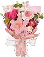 Handcrafted Crochet Flower Bouquet Pink Tulips Roses Heart Daisies Eucalyptus - Valentine's Anniversary Wedding Mother's Day Gifts Home Decor