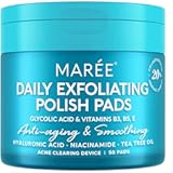 MAREE Glycolic Acid Pads - Toner Pads for Face Cleansing - Exfoliating Pad with Tea Tree Oil, Salicylic Acid & Vitamins E, B3, B5 - Acne Clearing, Skin Pore Resurfacing & Radiance Device - 50 Count