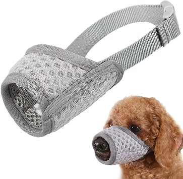 Dog Muzzle, Puppy Soft Mesh Muzzles for Grooming Biting Chewing | Breathable Muzzle for Small Dogs Toy Poodle, Dachshund, For Vet Visits, Nail Trimming, Allows Panting Drinking | Grey, XS