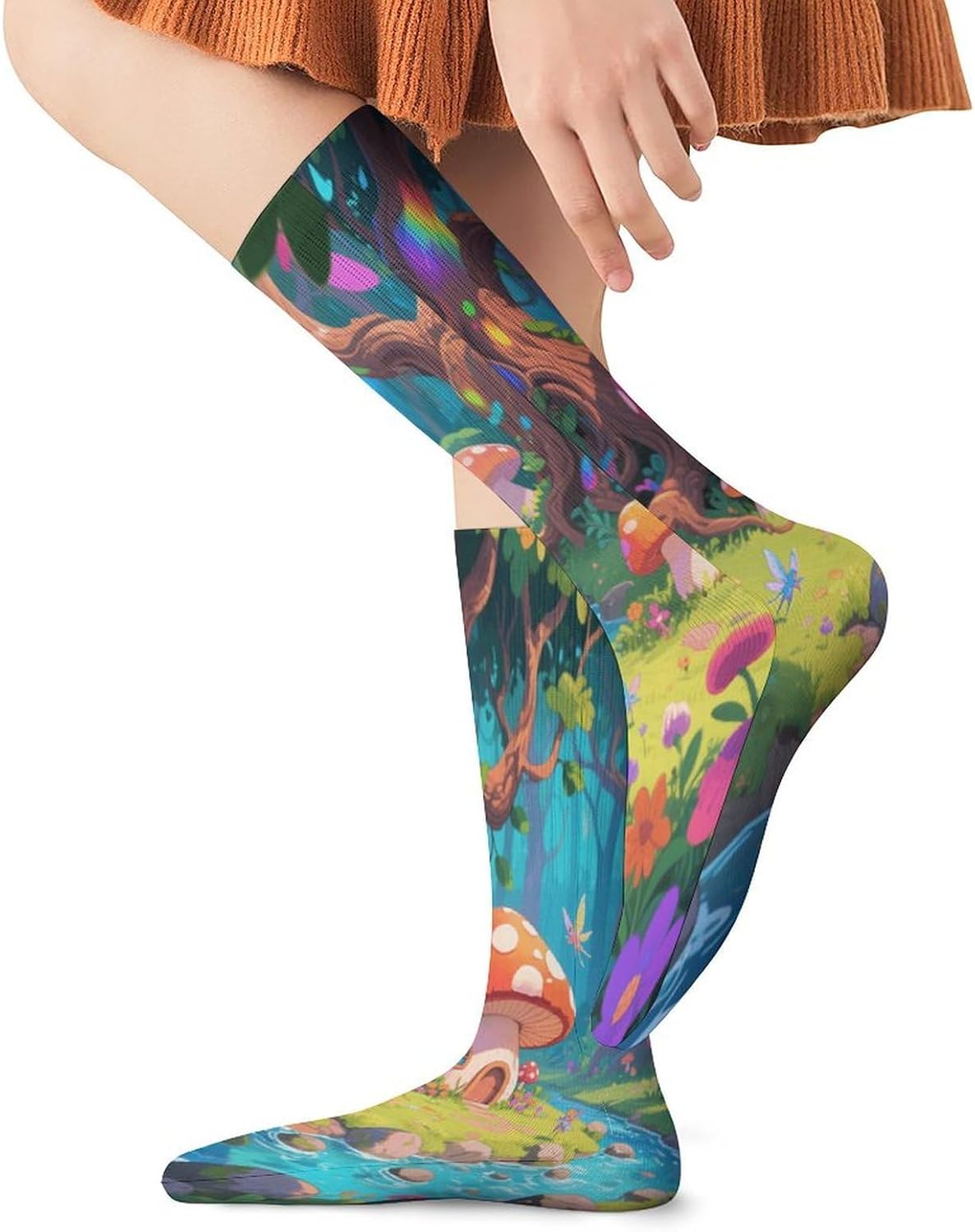 Fantasy Forest Crew Socks High Stocking Thermal Socks | Tube Socks-Breathable-Moisture-Soft-wicking for Hospital Pilates Yoga for women men Grippy for office and daily walking