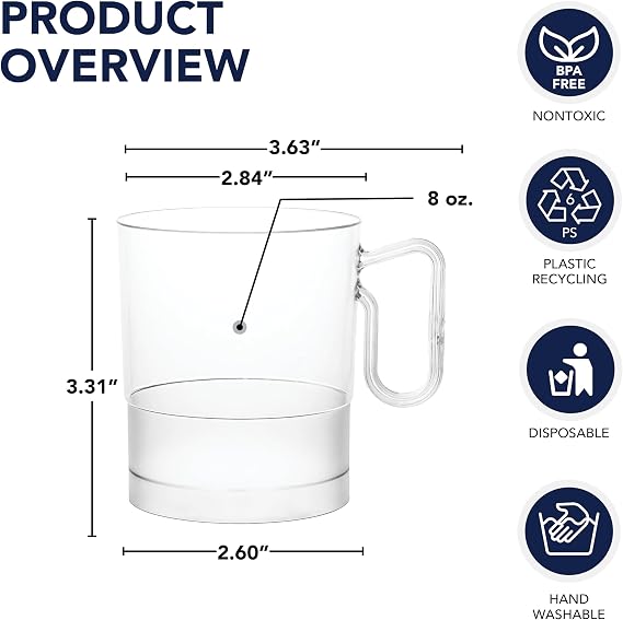 Party Essentials 8-Ounce Hard Plastic Coffee Cups, 10-Count, Bistro Clear (N871021)