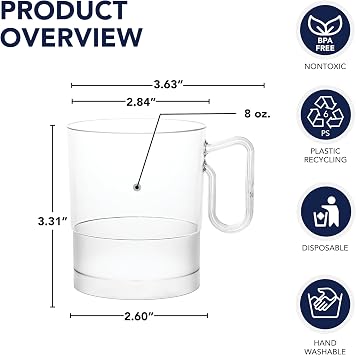 Party Essentials 8-Ounce Hard Plastic Coffee Cups, 10-Count, Bistro Clear (N871021)