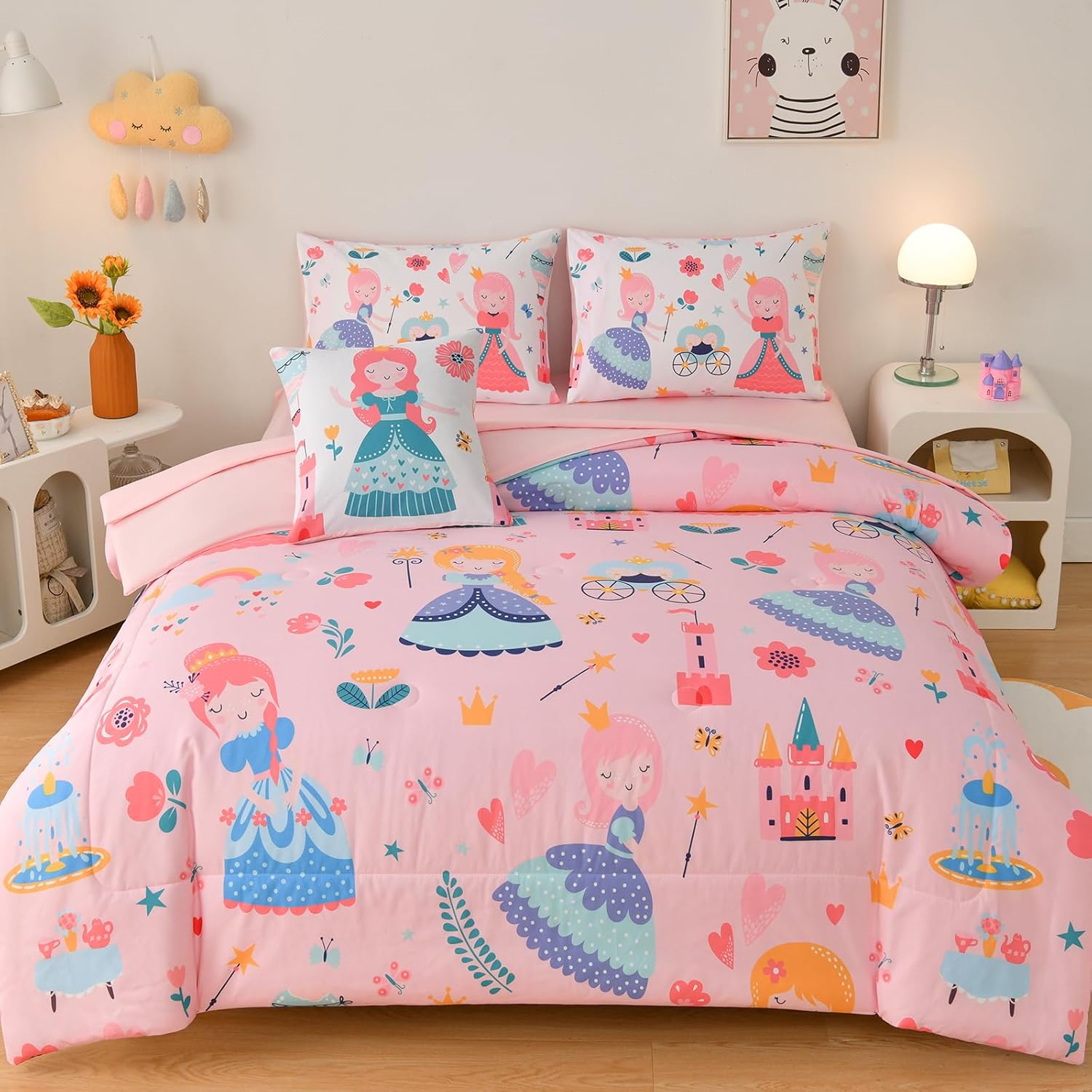 DORCAS Princess Bedding Sets for Girls,Pink Full Bedding