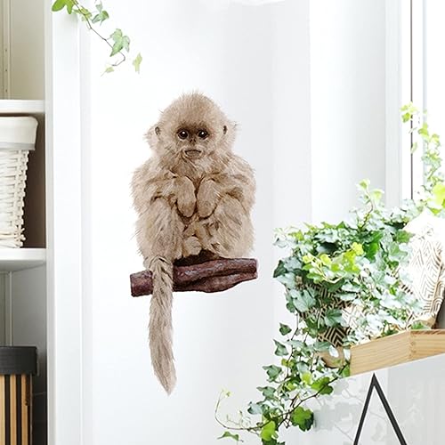 ROFARSO Calcomanías de pared de animales de mono mullido realistas, calcomanías de pared extraíbles para despegar y pegar, decoración del hogar para