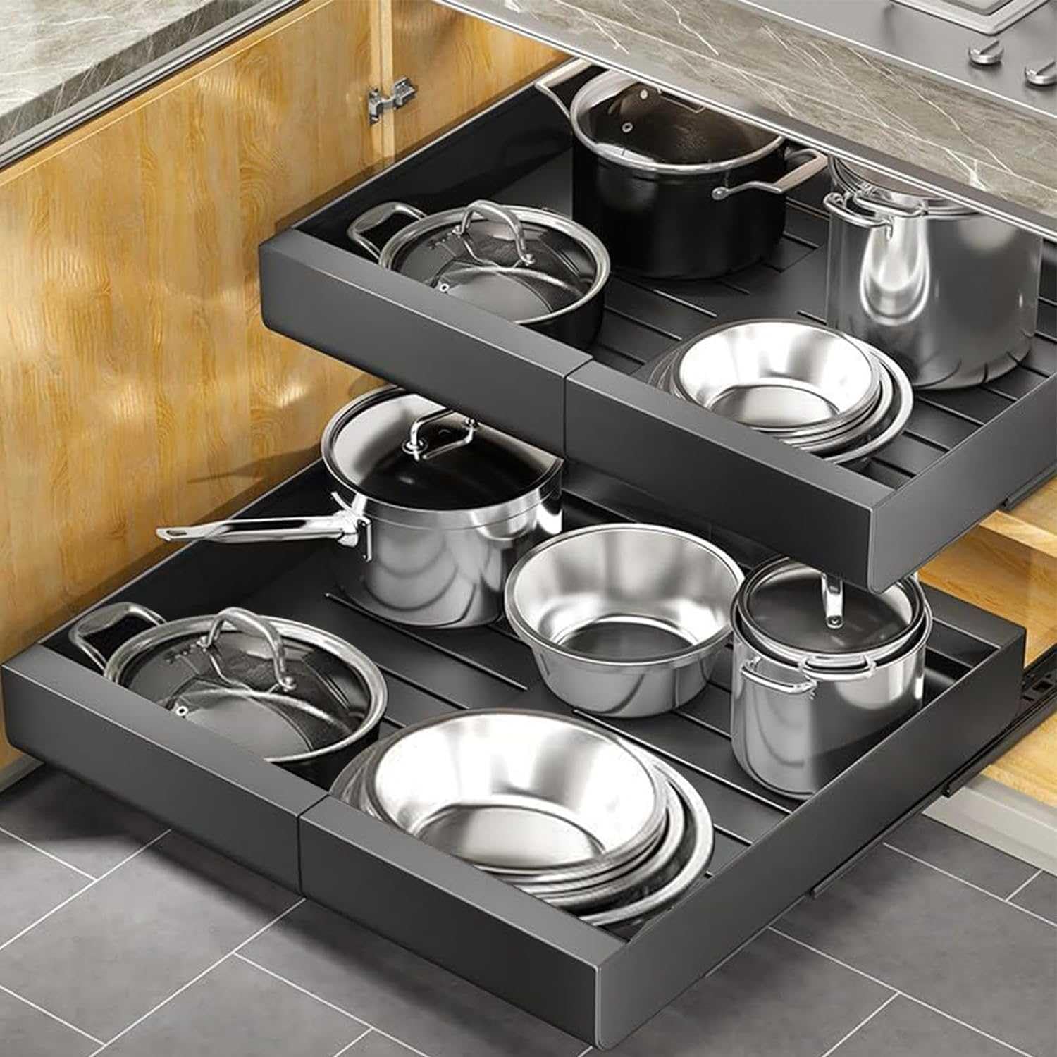 Produktbild von UMDONX 2 Pack Ausziehbare Schublade Küche Organizer Mit Kleber