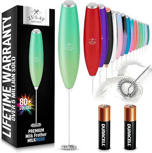 Miniatura 44 de Zulay - Potente espumador de leche con 4 pilas Duracell incluidas, manual, potente espumador de leche para capuchino, frappé, matcha y crema de
