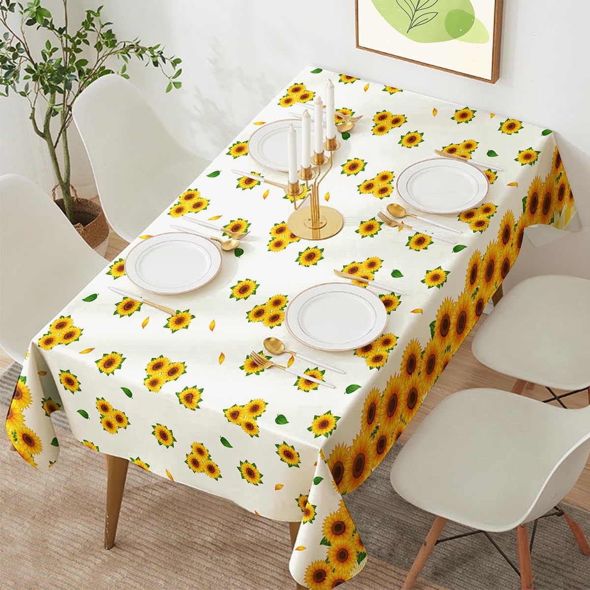 4Pcs Sunflower Tablecloth Sunflower Birthday Party Table Cloth Rustic Vintage Rectangle Table Covers Countryside for Floral Theme Party Baby Shower Supplies Indoor Outdoor Decorations