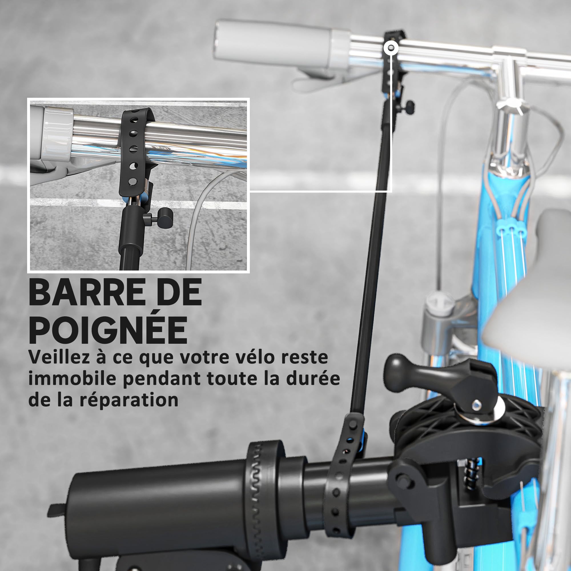HOMCOM Pied d'atelier vélo pliable, support de réparation de vélo, hauteur réglable 107-160 cm, pince rotative à 360°, pour vélo de route, VTT, vélo électrique, noir