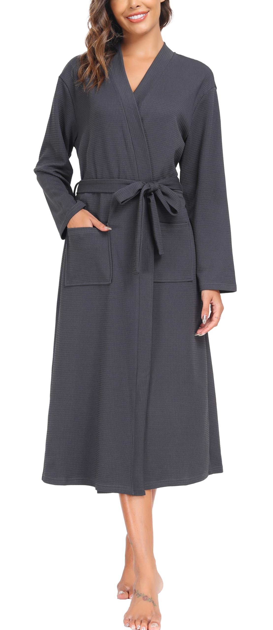 Sopesil Waffel Morgenmantel Damen Bademantel Unisex Bademantel Kimono V-Ausschnitt Morgenmantel für Spa Haus und Hotel S-XXL