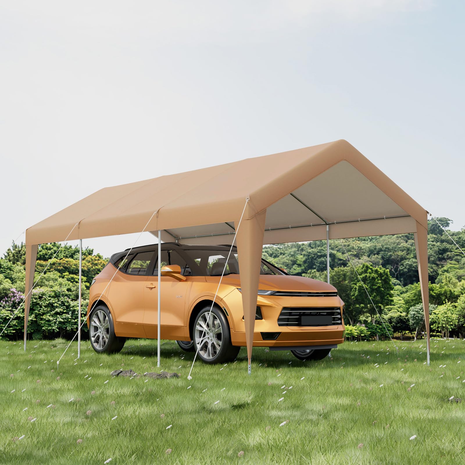 COSTWAY Carpa de Garaje Portátil de 3 x 6m, con Estructura de Metal Galvanizado, Lona Exterior para Coche, Barco o Fiesta (sin Laterales Removibles)