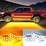 LivTee LED Running Board Lights for Trucks, 2PCS 70 Inch Waterproof Light Bar with 144 LEDs, White Courtesy Light & Sequential Amber Turn Signal, Side Marker Light for Pickup SUV Car - IP67 Waterproof