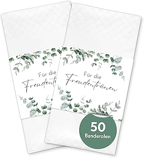 50x Freudentränen Hochzeit Taschentücher Banderolen - Eukalyptus DIY Banderolen als Deko für Gäste-Taschentücher (Taschentücher nicht enthalten)