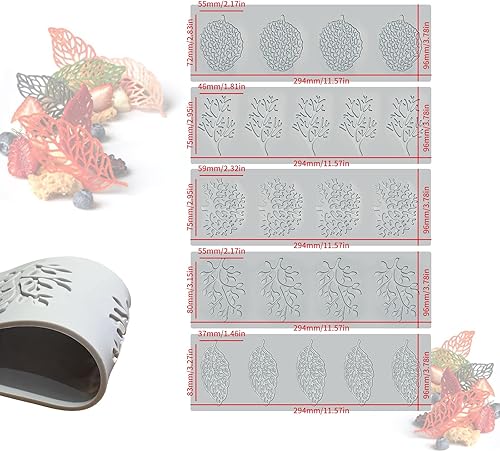 Miniatura 5 de 5 moldes de hojas de silicona para hornear fondant Tuile, moldes huecos 3D de hojas de coral Tuille Lace Moldes de silicona para tartas, molde de