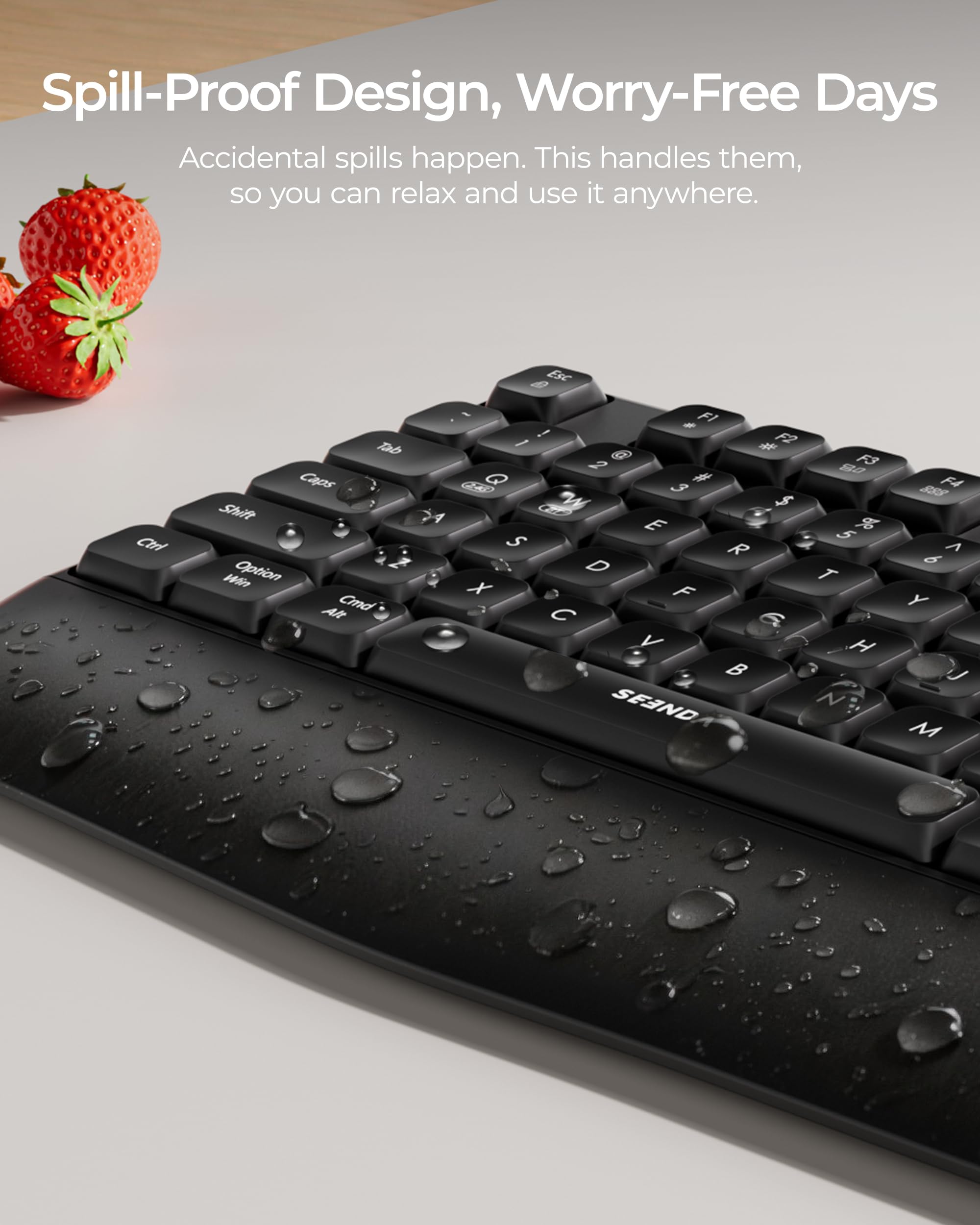 seenda Bluetooth Wireless Keyboard, Wireless Ergonomic Keyboard with Wrist Rest, Multi-Device Bluetooth Keyboard with Number Pad, Full-Size Keyboard for Laptop/MacBook/Mac/Windows, Black — view 8