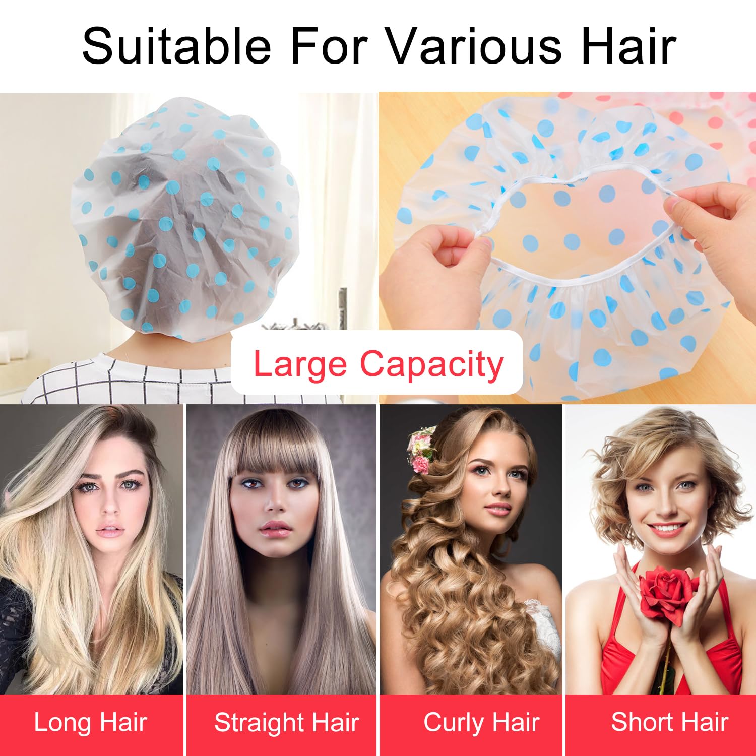 YPYMOD 6 Pezzi Cuffia Doccia per Capelli, Cuffia Doccia Riutilizzabile Impermeabile Cuffia da Bagno Elastica Grande Shower Caps, per Spa Salone di Trucco Femminile (Blu Verde Rosa)
