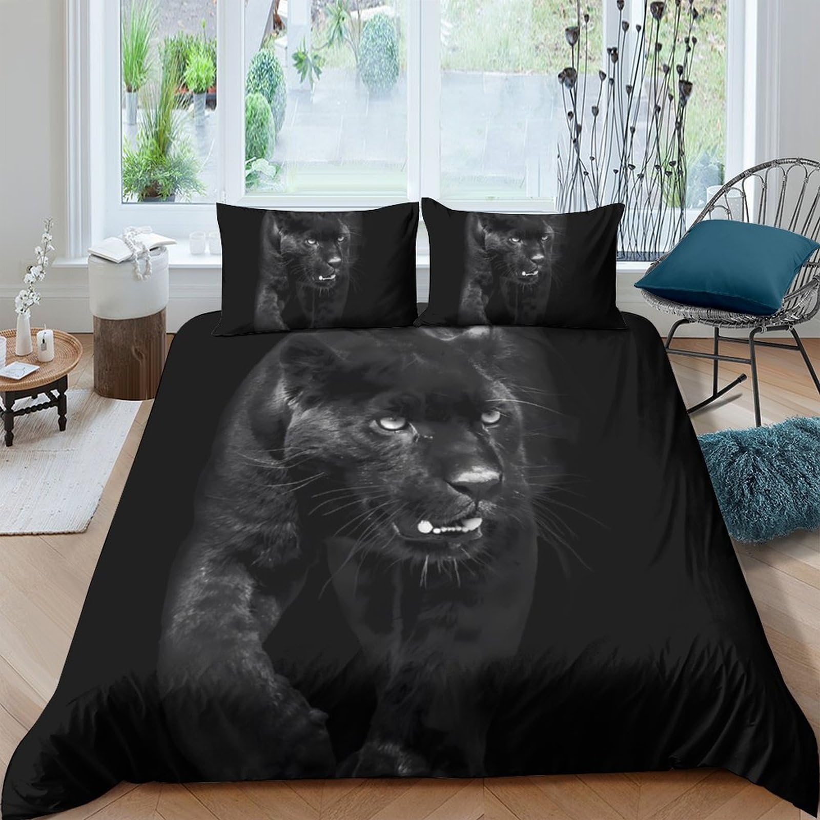 Ctjqhvkz Style-1 3D Printed Black Panther Fitted Sheet Microfiber Soft Breathable Wild Cat Bed Cover For Bedroom Dorm Decor Single（135X200cm）