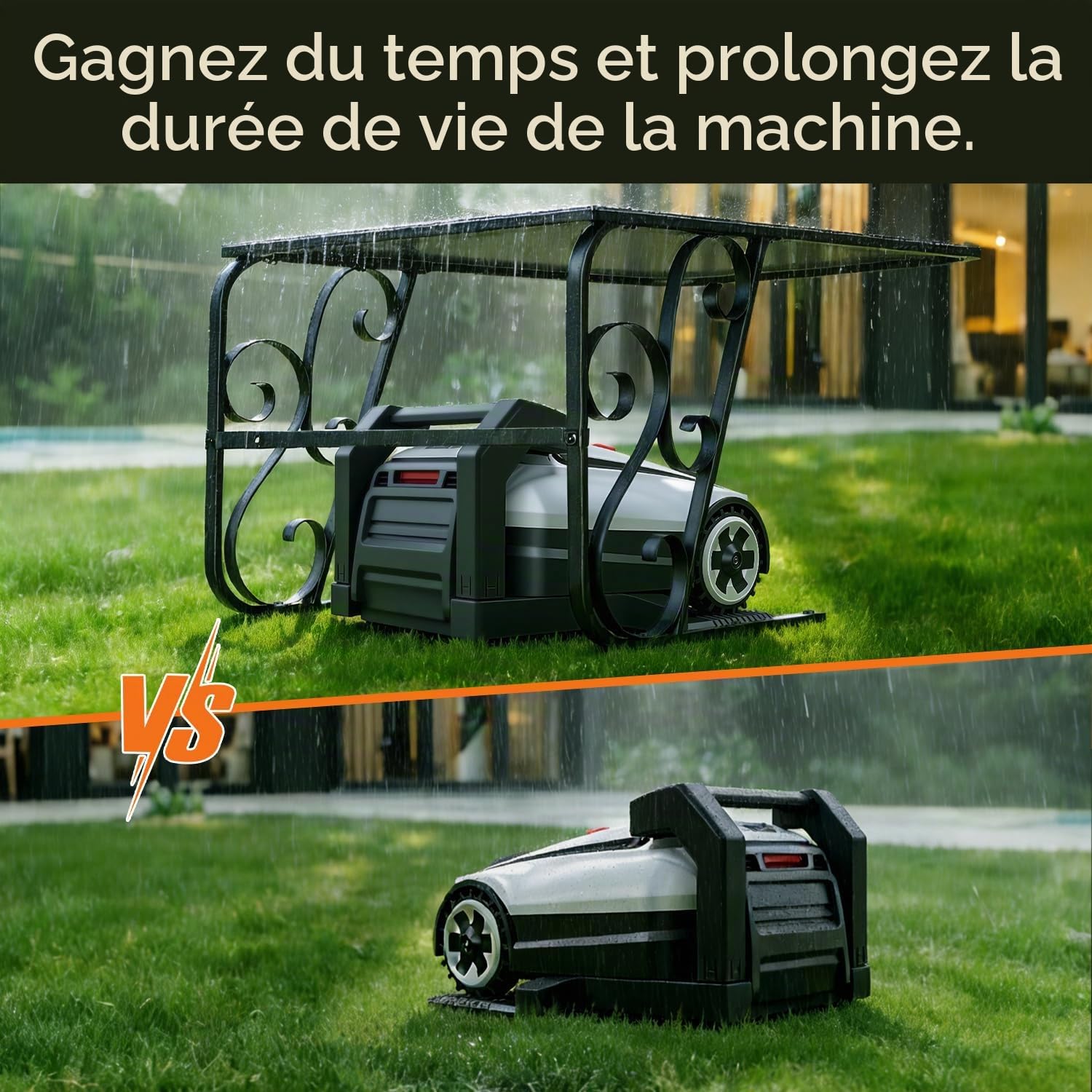 Garage pour robot tondeuse, Garage en composite d'aluminium pour robot tondeuse, Garage pour robot tondeuse résistant au vent et aux intempéries, Protégez le robot tondeuse des rayons UV