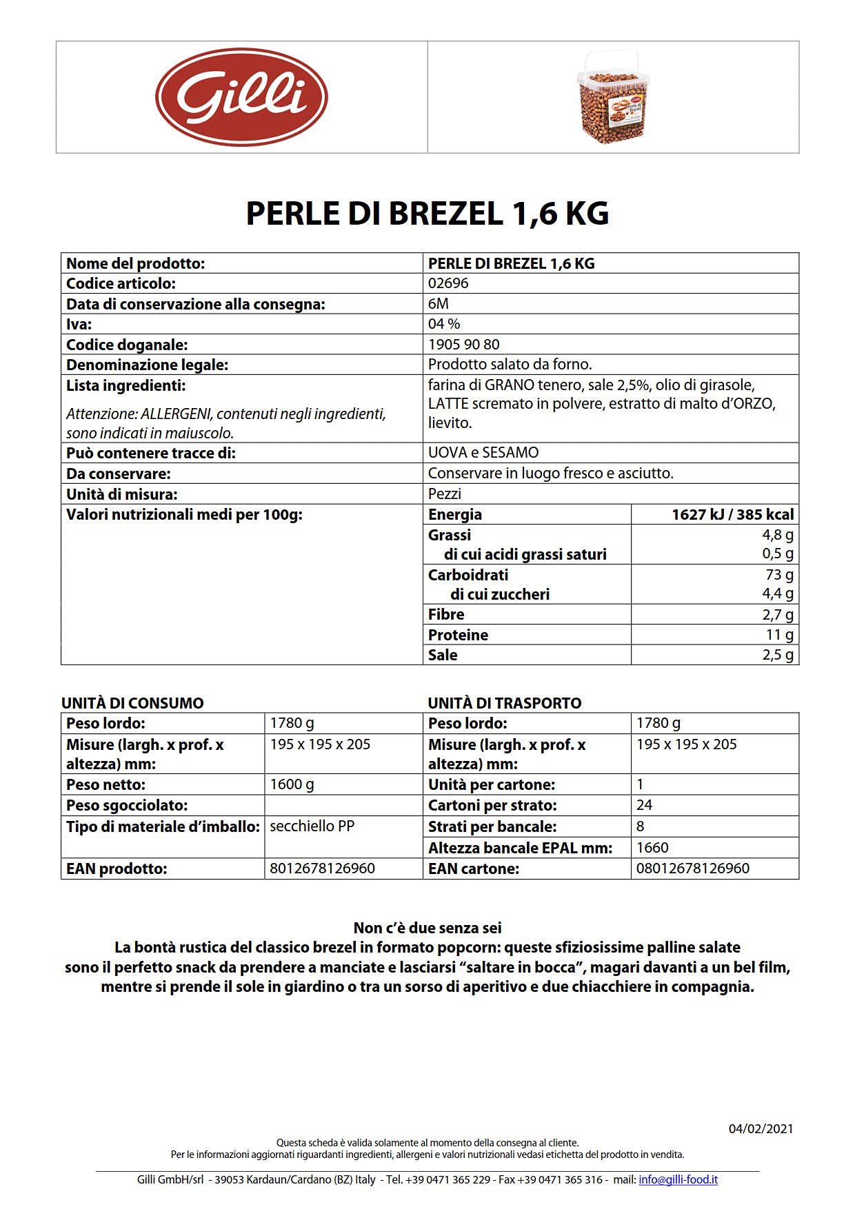 Perle di pasta pretzel 1,6 kg. - Gilli