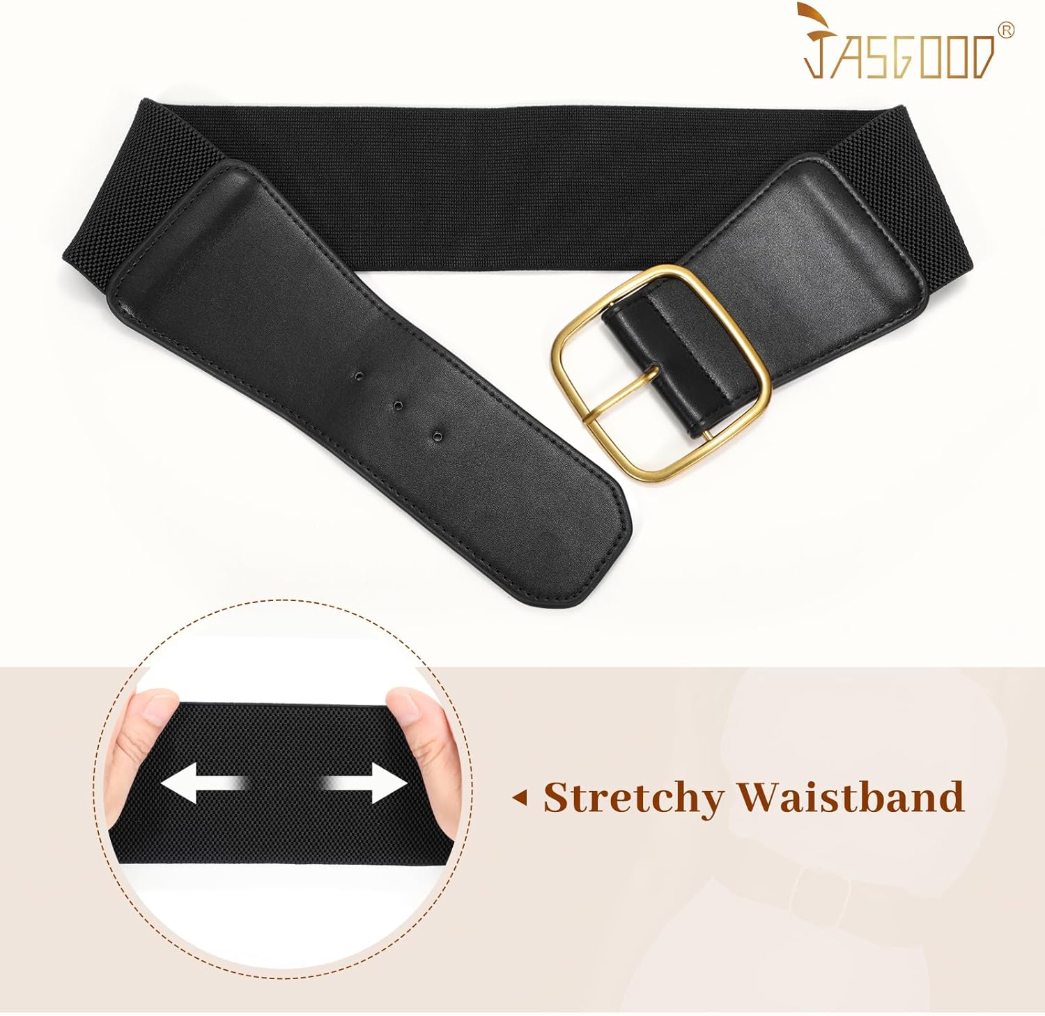JASGOOD Women Elastic Wide Belt Ladies Stretchy Waist Belt with Square Buckle for Dress - Image 4