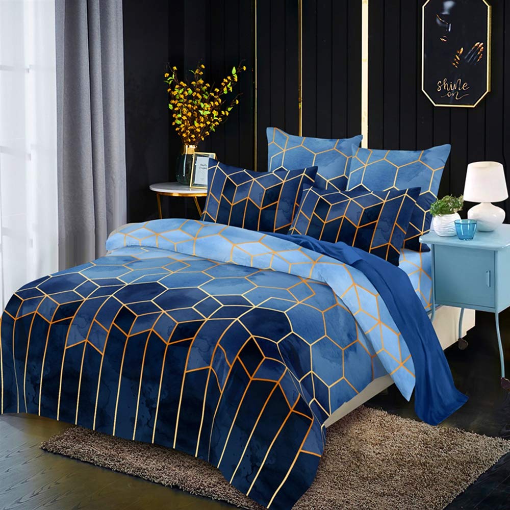 Housse de couette 220x240 avec 2 taies d'oreiller parure de lit double géométrique YB05