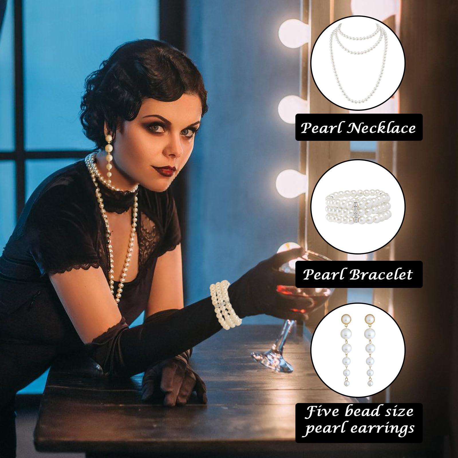 PEAKTOP 6 Pieces Great Gatsby Accessories Women, 1920s Accessories Set, Gatsby accessories Women - Image 3
