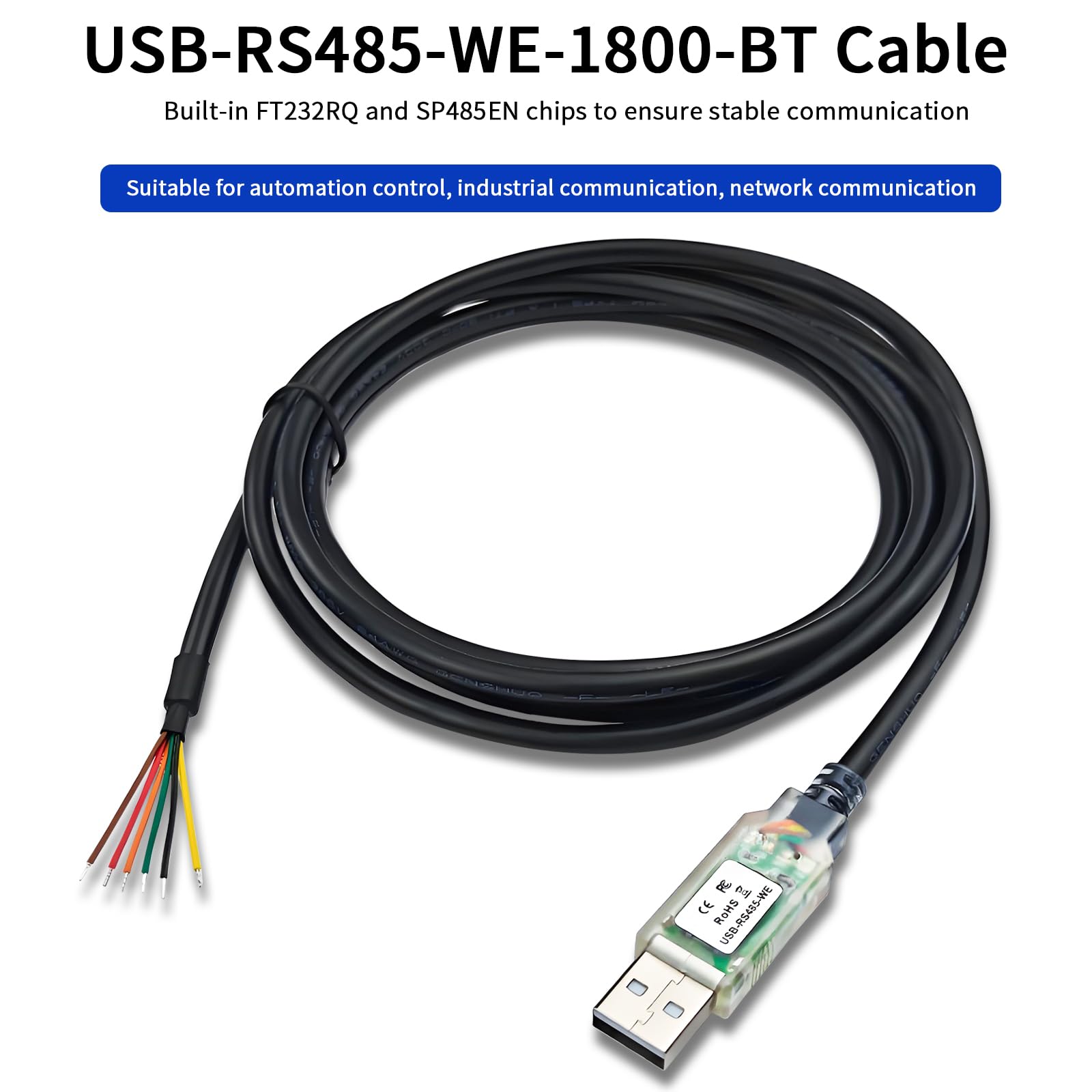 Cavo USB-RS485-WE-1800-BT, convertitore adattatore cavo seriale da USB a RS485 con chip FTDI (1,5 m)