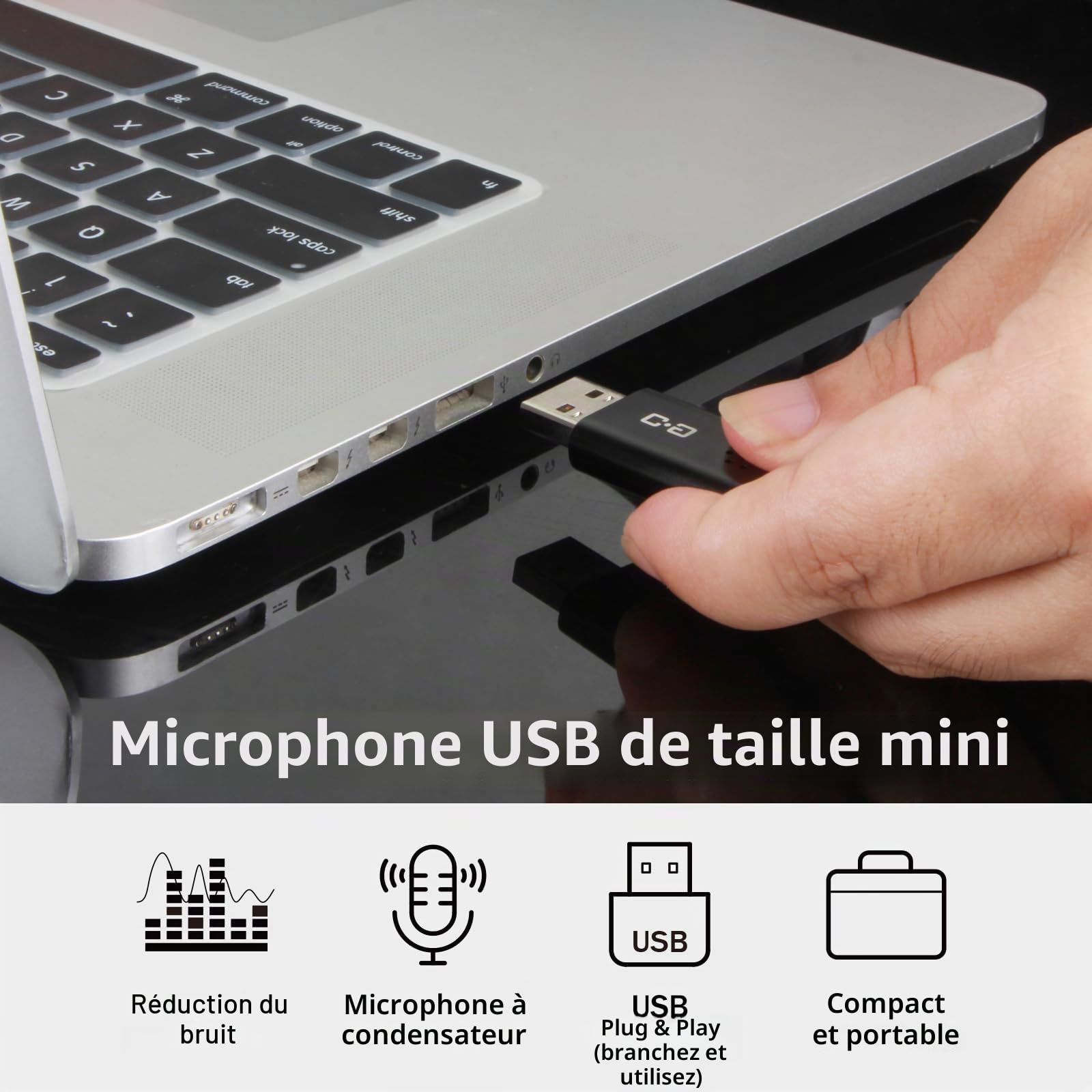 DUNGZDUZ Microphone USB pour Ordinateur Portable et Ordinateur de Bureau, Haute sensibilité pour des appels clairs, Plug-and-Play, Gain élevé, Portable sans Fil, idéal pour Le Travail et Les études