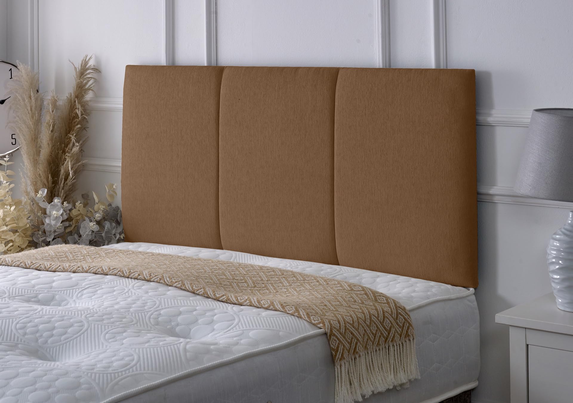 Alton Padded Paneled Divan Bed Headboard | Chenille Fabric Headboards (Mink, Small Double) — image 1