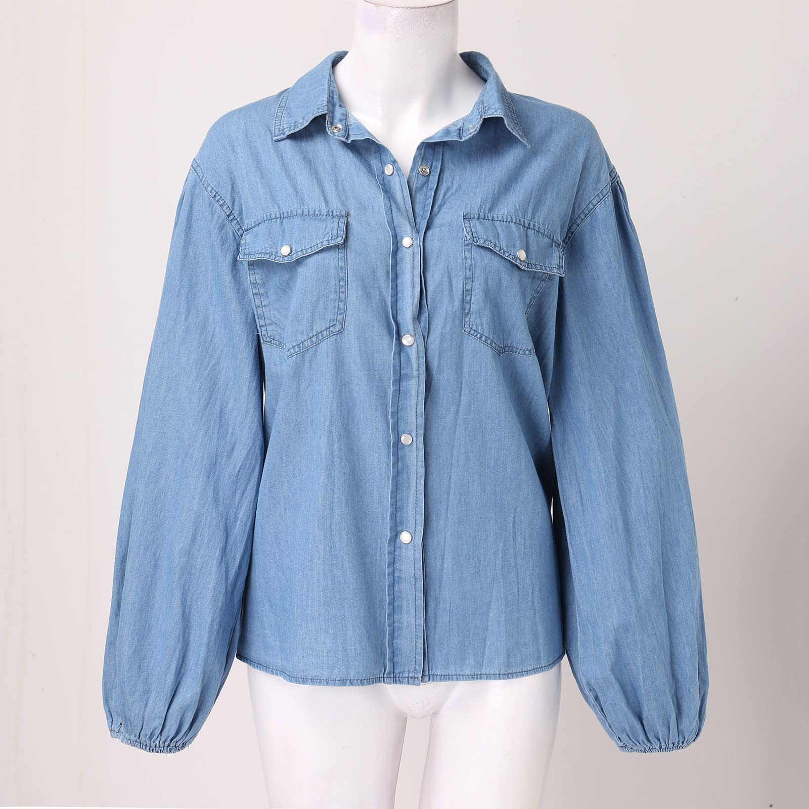 Regenjacke Übergangsjacke DamenDenim Jeans Damenhemden Vollärmeliges Hemd Jeanshemd mit Umlegekragen