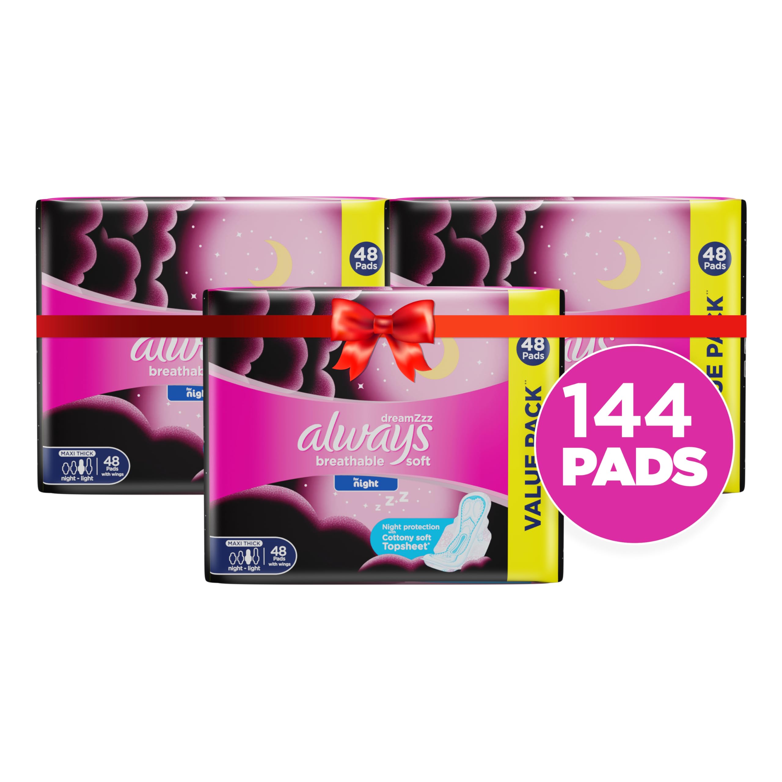Breathable Soft Maxi Thick, Night Sanitary Pads With Wings, 144 Pads