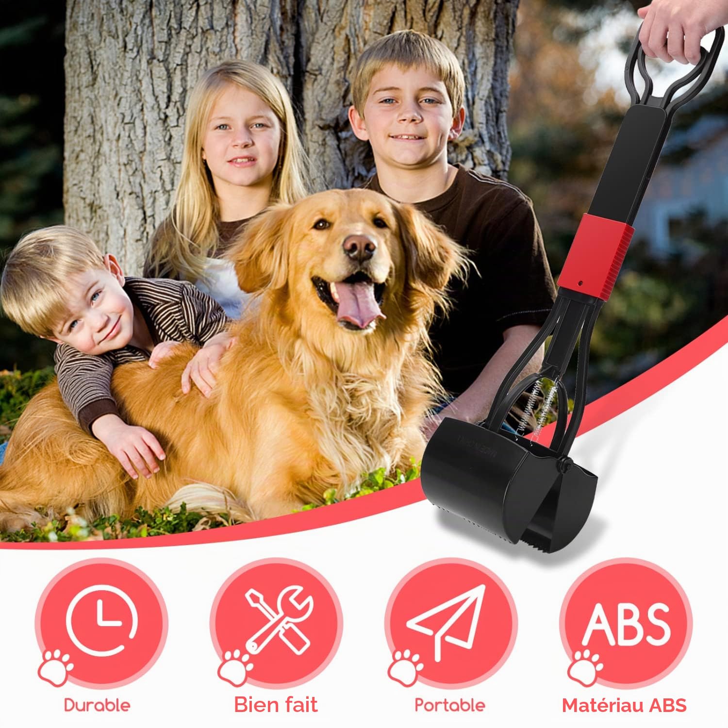 Nobleza Pelle Ramasse Crottes 66 cm à Grande Tête, Poop Scoop d'une Seule Main Pelles/Sacs/Crottes pour Chien