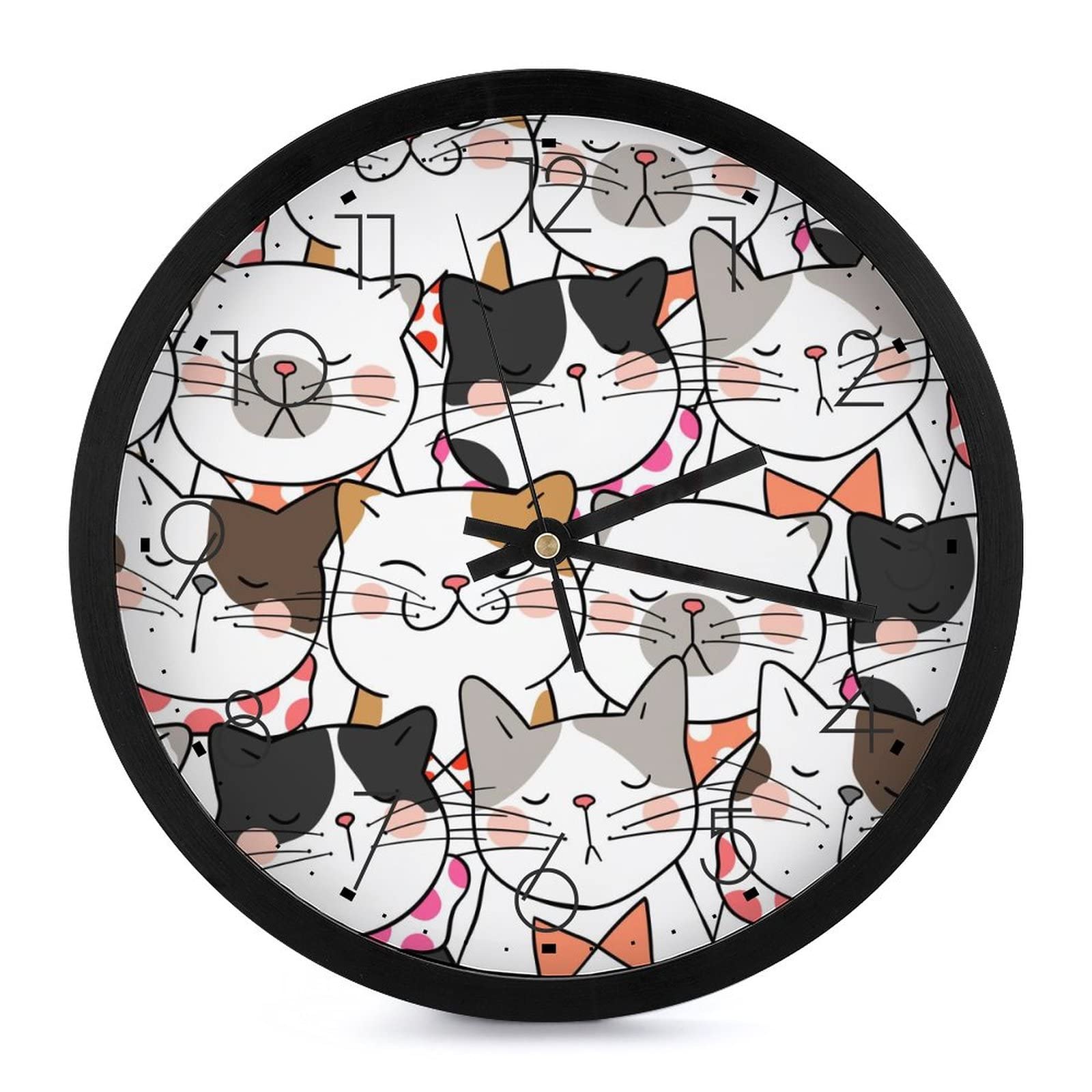 Horloge murale ronde cartoon cats à grands chiffres pour lecture facile