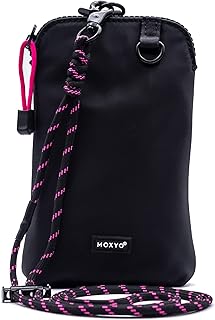 Moxyo Urban Nylon Crossbody Cell Phone Bag, Small Lightweight and Durable Travel Bag with Removable, Adjustable Paracord Straps for Women - Black (Black)