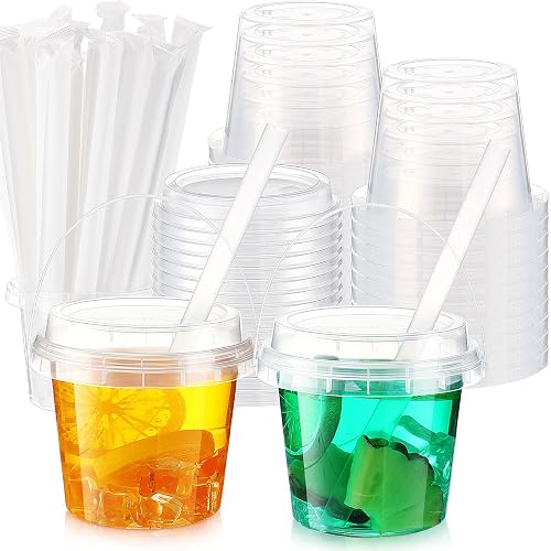 Funnymoom 50 Set 16oz Drink Buckets with Lids, Straws and Handles