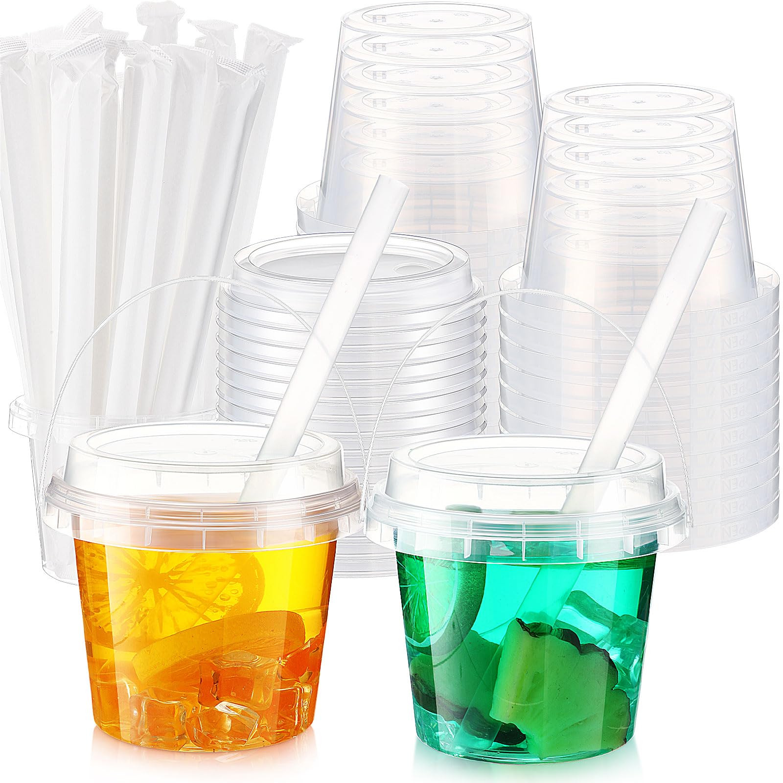 Photo 1 of Funnymoom 16 oz Drink Buckets with Lid & Straw - 50 Set, Clear